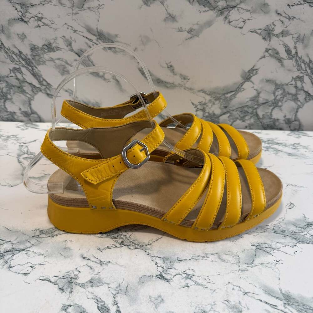 Dansko Women 39 US 8-8.5 Roxie Sandal Yellow Leather Strap Open Toe Comfort Shoe